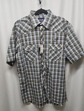 Wrangler Short-Sleeve Plaid Button-Down Shirt - Blue & Brown